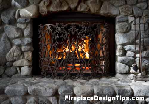 Rock Fireplace Pictures, Grey Rock Fireplace Photo Simple Stone Design