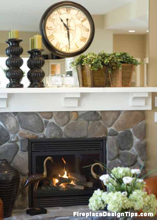 Rock Fireplace Pictures, Large Rock Gas Fireplace with Wood Mantel