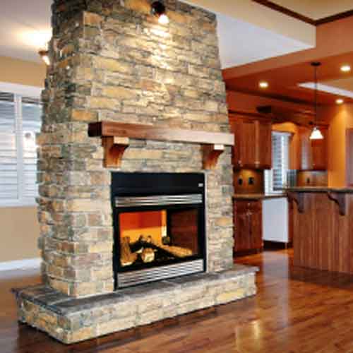 Stone Fireplaces, Two Sided Gas Stone Fireplace Design Photo