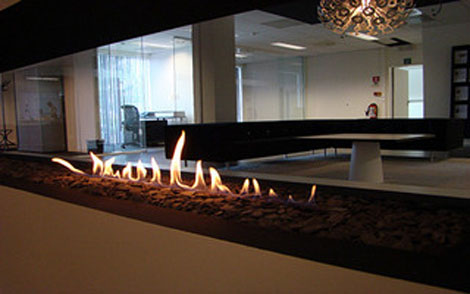 Fireplace Design Picture; Beautiful Picture of a Modern Stainless Steel Fireplace Design fired by Propane Gas
