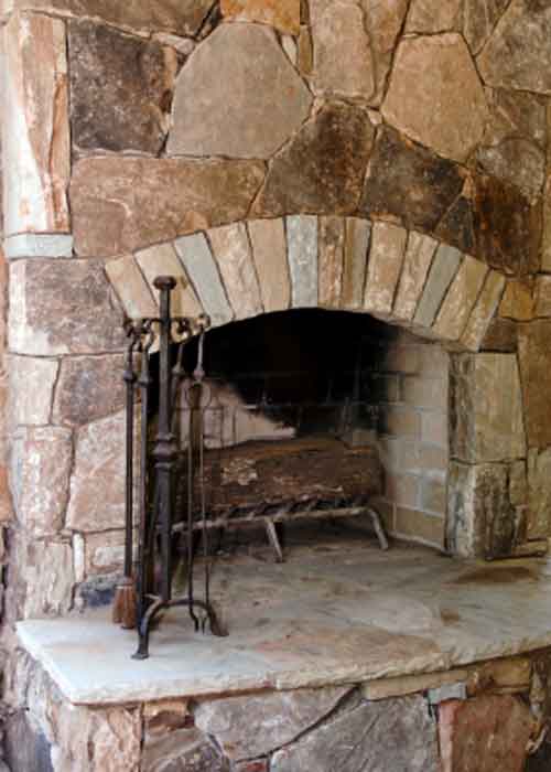 Stone Fireplaces, Solid Stone Rustic Design Wood Fireplace Design Photo